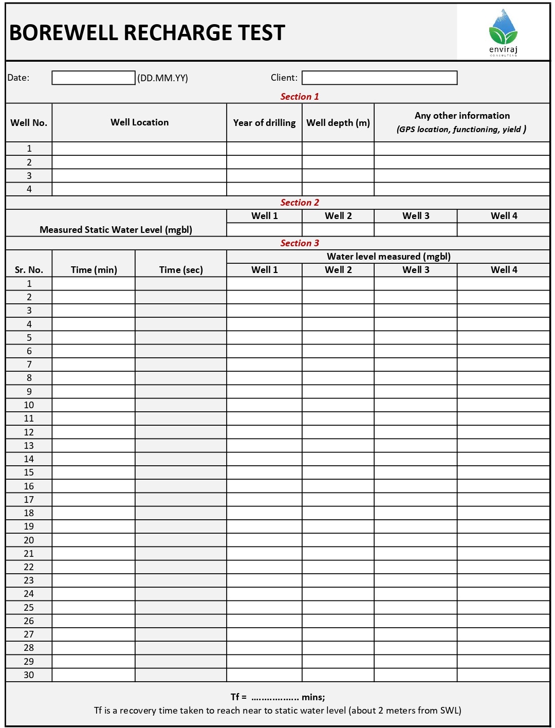 Recharge Test Field Sheet - Enviraj 
